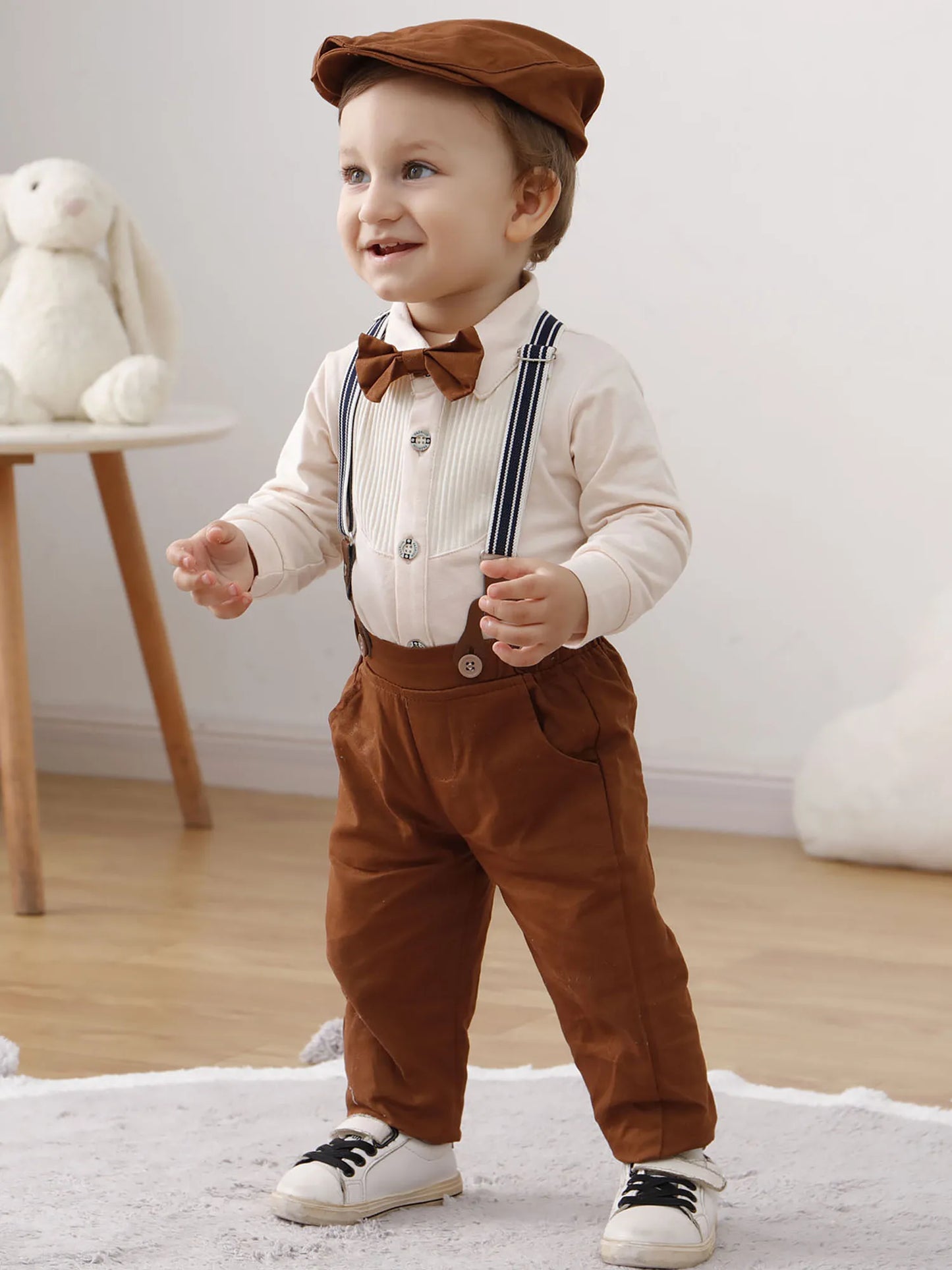 Baby Boy Clothes Wedding Outfit Suits,Infant toddler Boy Gentleman Set, Dress Shirt+Vest+Suspender Pants+Bowtie
