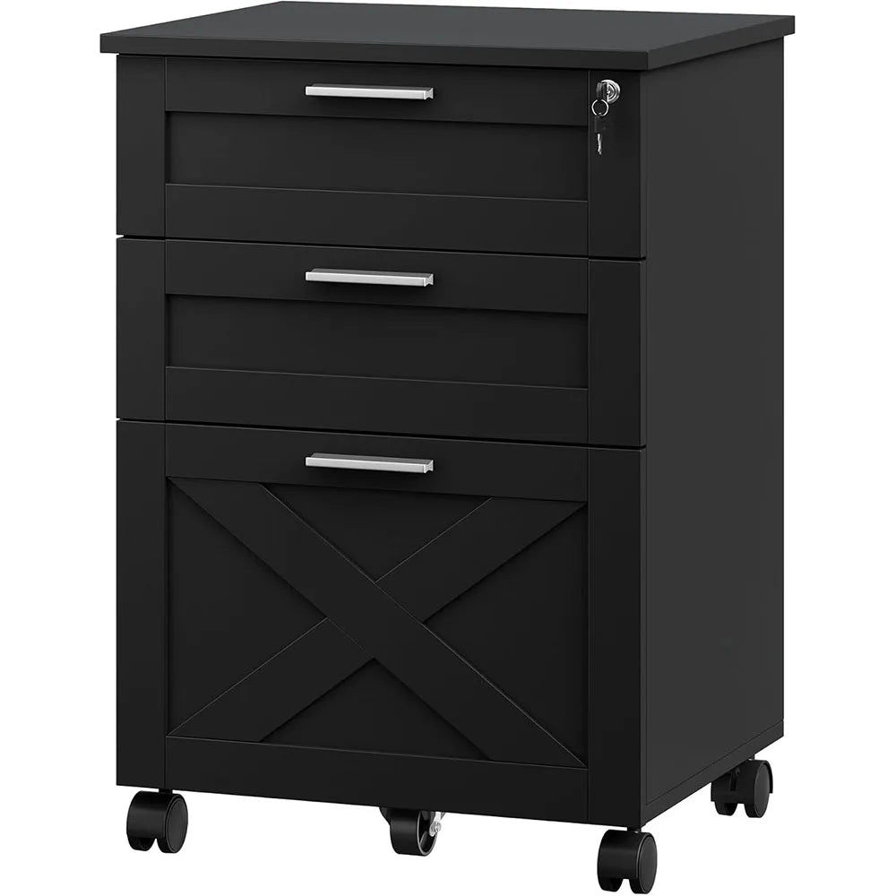 3-Drawer Rolling File Cabinet with Lock - Wooden Mobile Filing Cabinet for Home Office, Under Desk Storage Organizer fits Letter