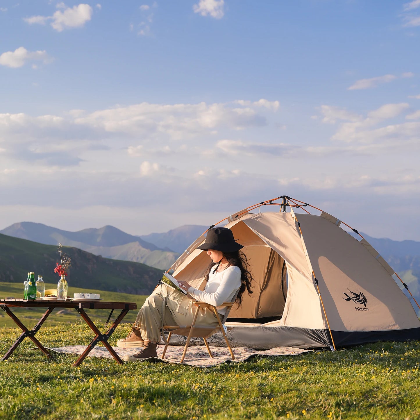PAKICETUS 2-4 Person Automatic Pop Up Camping Tent, Instant Quick Setup Portable Windproof Tent, Lightweight Backpacking Shelter for Outdoor Travel Hiking Picnic