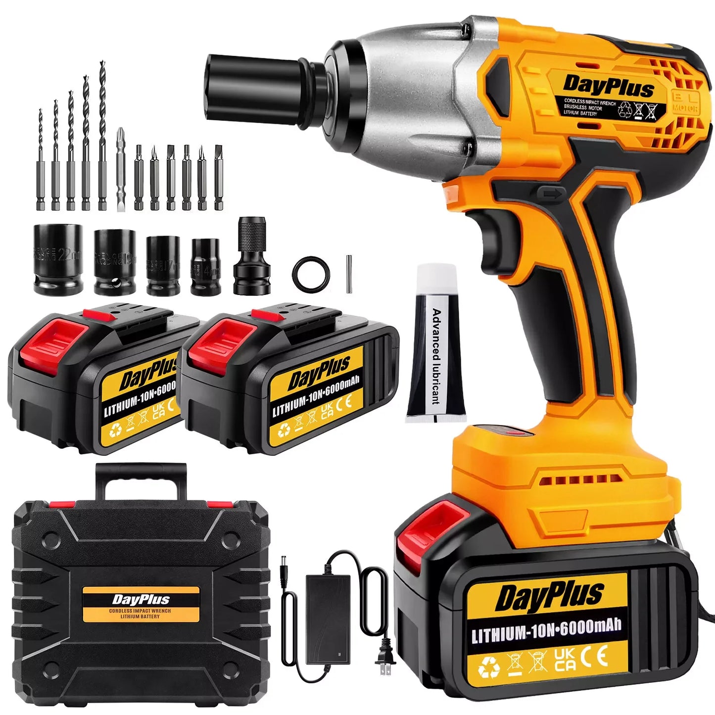 Brushless Electric Impact Wrench ,1/2" 6000mAh Heavy Duty 800N.M Ratchet Nut Gun Cordless For Cay Tyre Wheel Removal