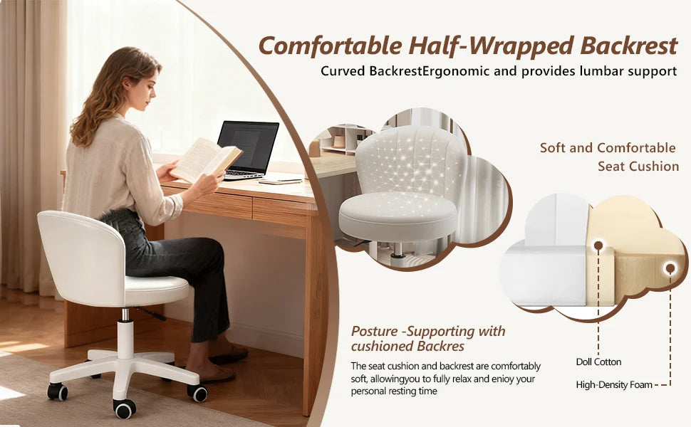 Small Round Armless Rolling Desk Chair Height Adjustable Swivel Vanity Seat