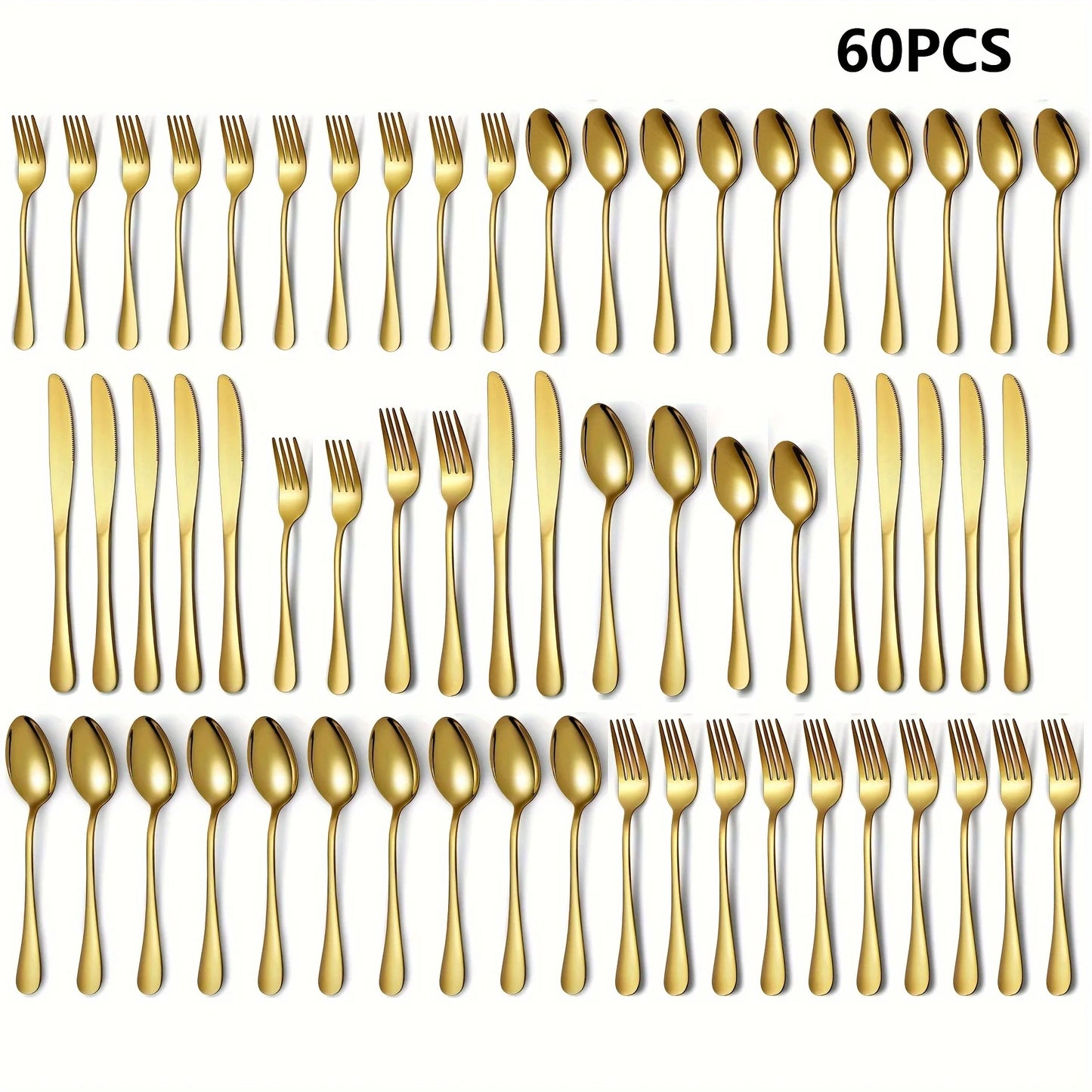 60pcs, Stainless Steel Flatware Set Black Silverware Mirror Polished Cutlery Set Birthdays Independence Day Dishwasher Safe