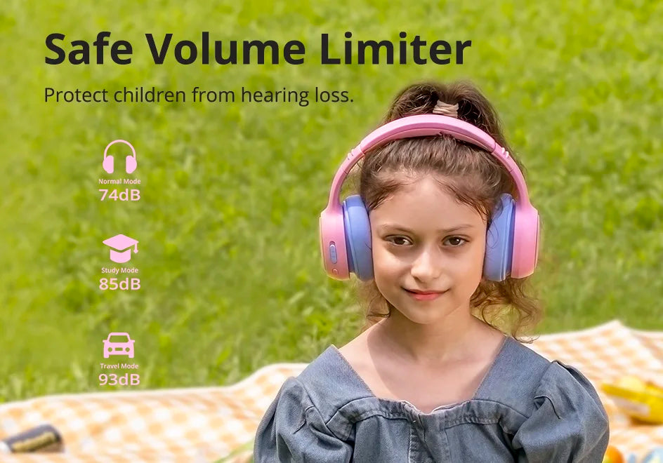 Tronsmart KH03 Active Noise Cancelling Kids Headphones, Foldable Bluetooth Headset with HD Mic for Class Clarity, Soft Protein Earpads, 7-Color LED, Safe Volume Limit, 70H Battery for Travel/Study