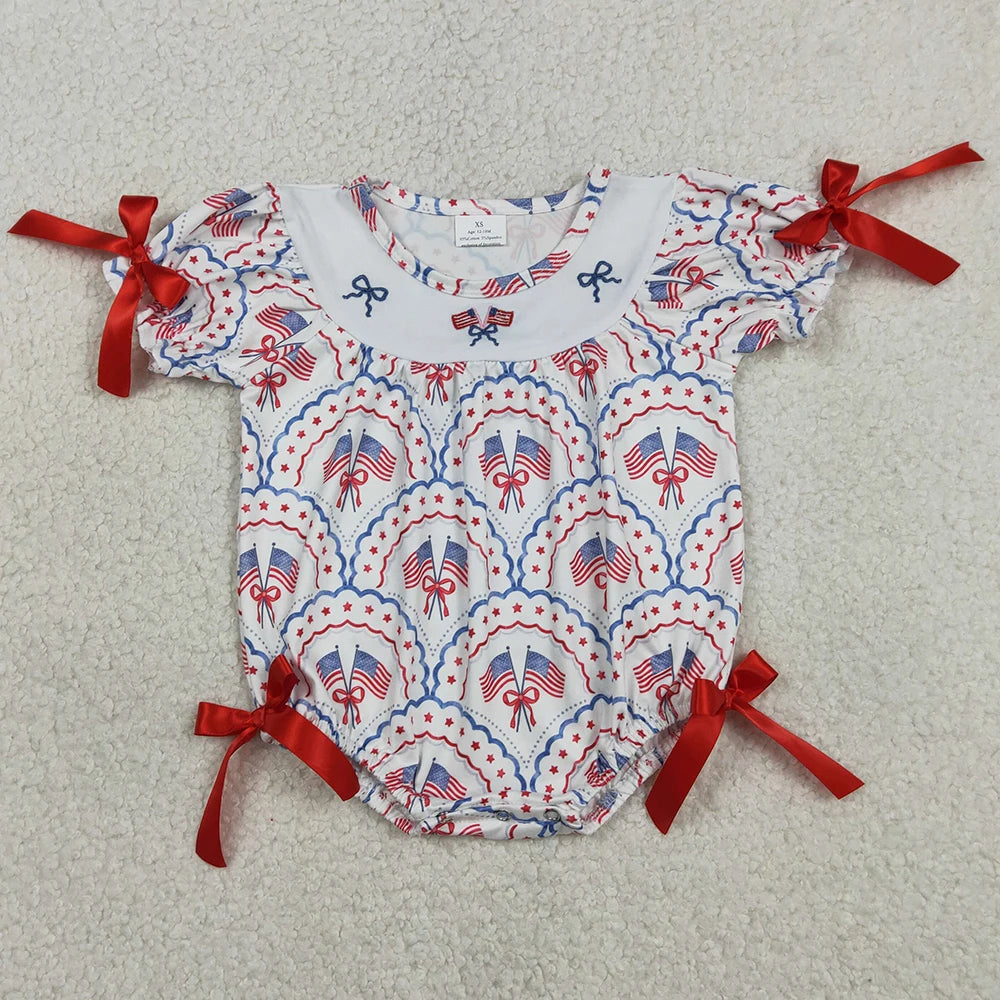 Hot Sale Baby Girls Rompers 4th of July Dog Pink Rompers Boutique Kids Sibling Clothes Baby Rompers Toddler Girls Bubbles Boys Bodysuits