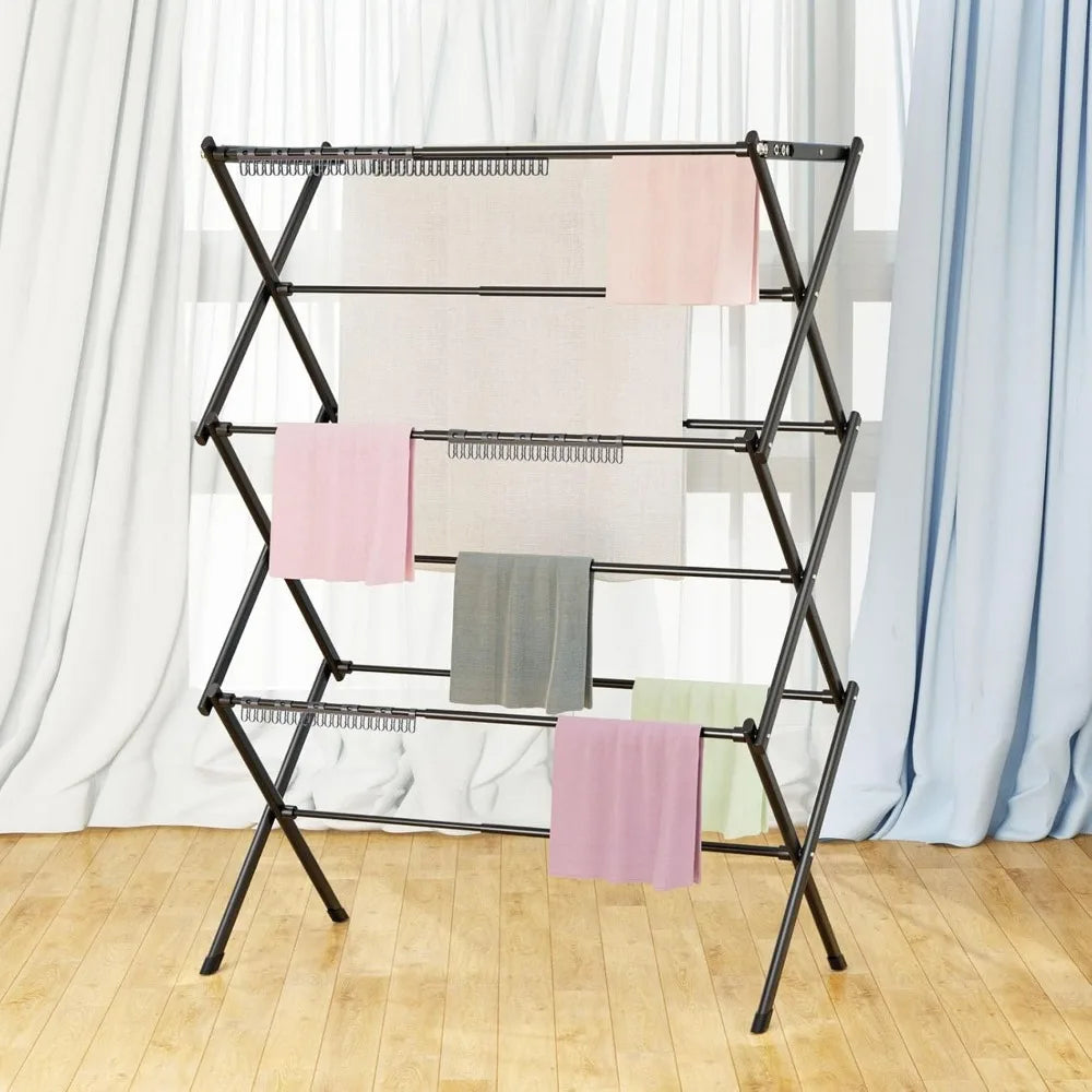 Foldable 3 Tier Metal Laundry Drying Rack Space Saving Indoor Outdoor Collapsible Clothes Dryer