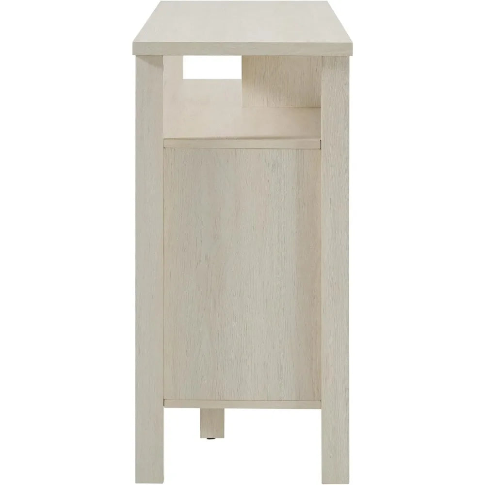 Transitional-Style Windowpane Glass Door Storage Sideboard, 58 Inch, Coastal Oak