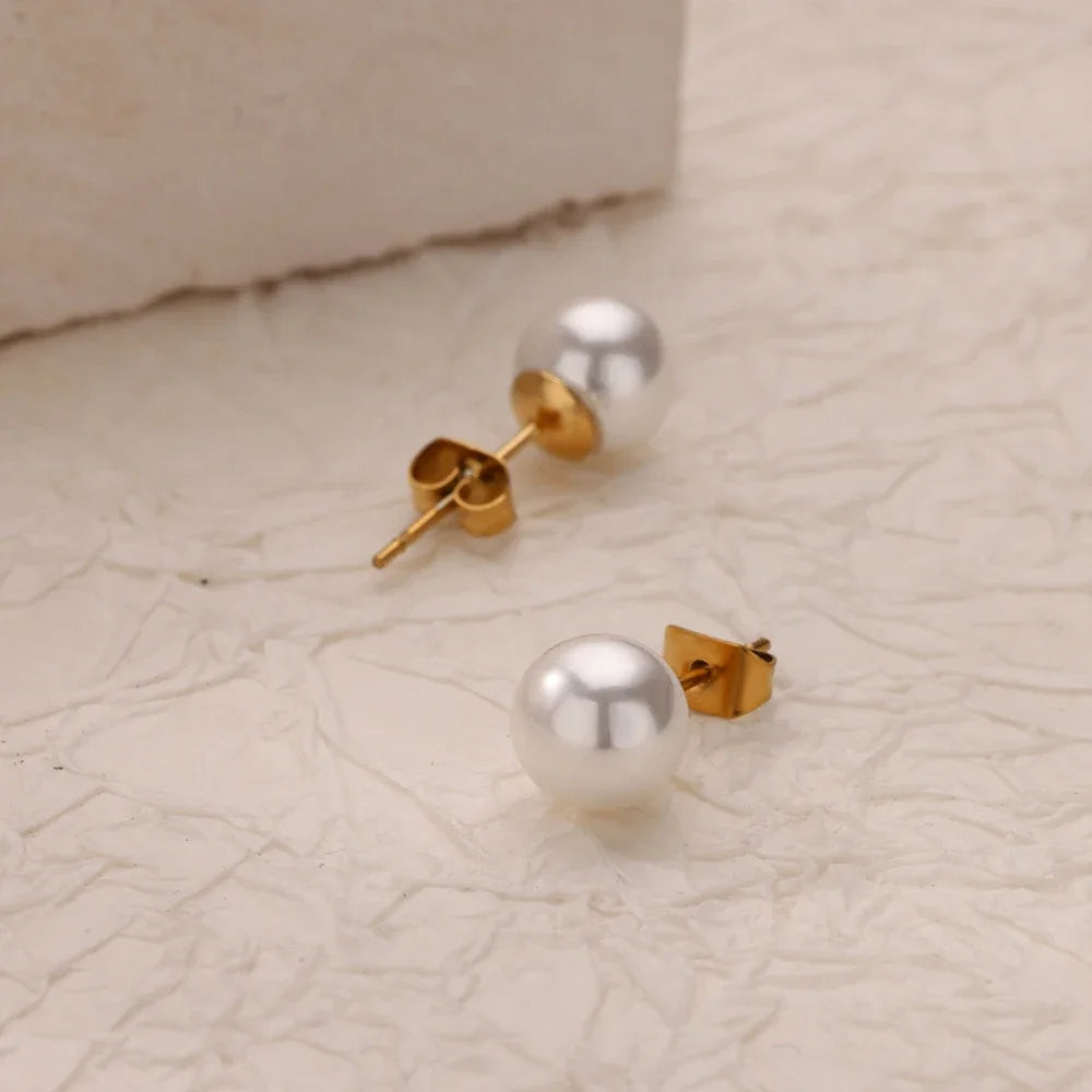 Pearl Stud Earrings for Women Stainless Steel Earrings 2024 Trend Aesthetic Piercing Ear Jewelry Couple Gift Freeshipping aretes