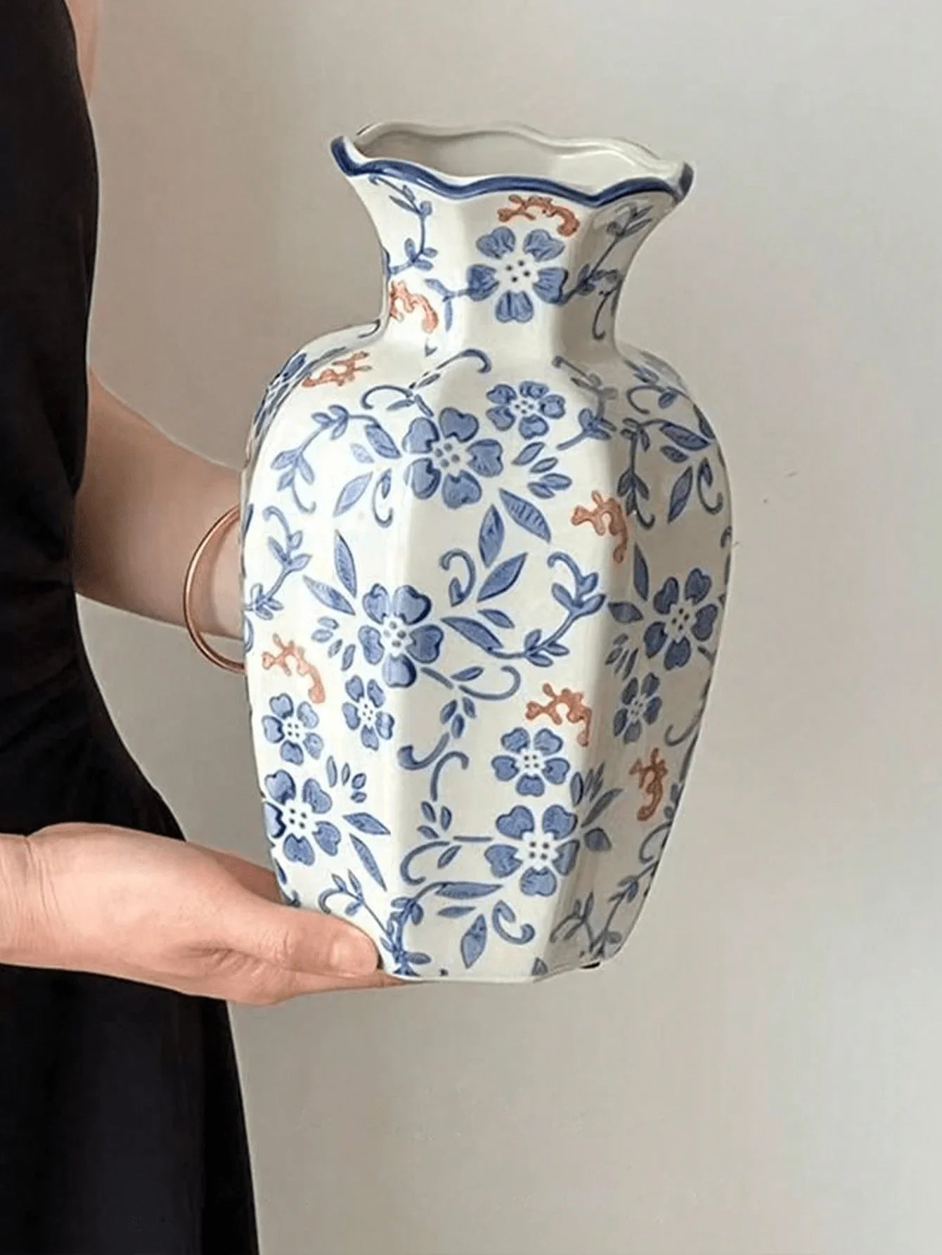 1 Pc Blue & White Porcelain Vase, New Chinese Retro Flower Vase, Living Room, Entrance, Office Floral Decor, Atmosphere Photogra