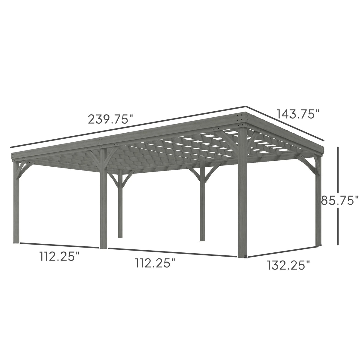 12' x 20' Outdoor Wood Pergola Gazebo with Stable Structure, Gray