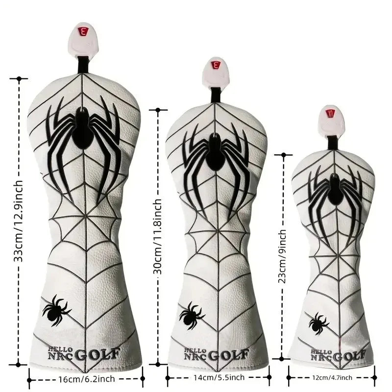 Spider Golf Head Covers PU Leather for Driver Fairway Wood Golf Clubs Durable Water-Resistant Protective Covers Stylish Design for Golf Course Use Golfer Games and Perfect Golf Gift Accessories