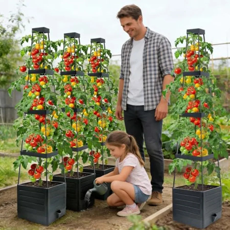 4Pack Raised Garden Bed Planter Boxes with Trellis 57" Self-Watering Tomato Planter Boxes with Trellis for Climbing Vegetable a