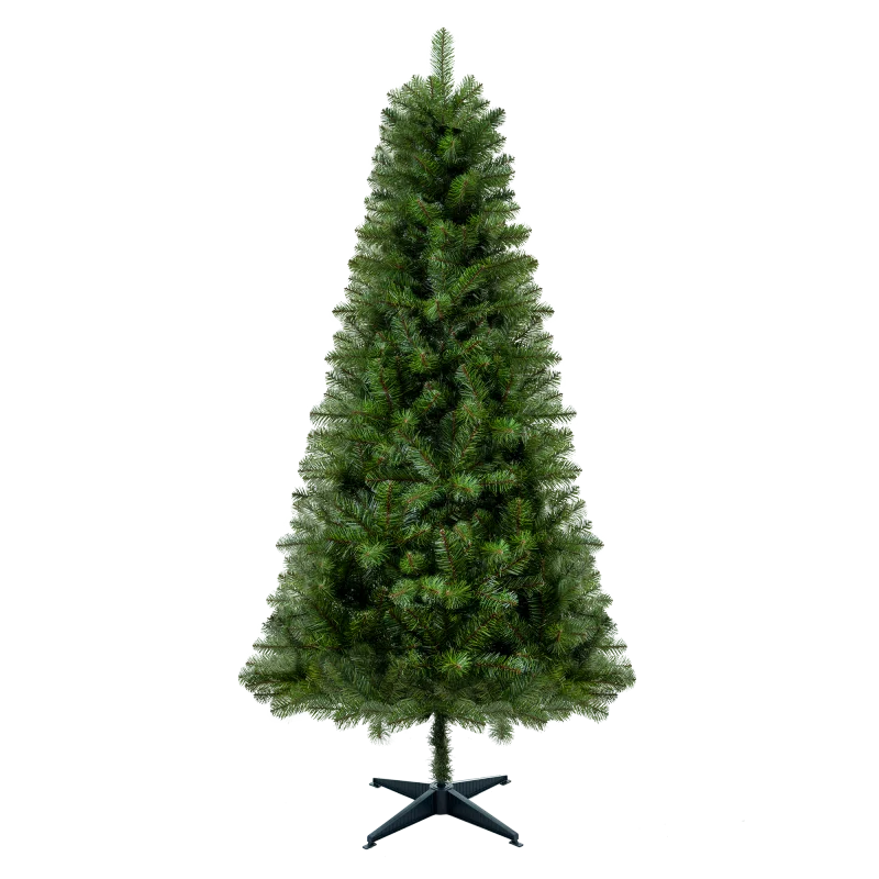 6FT Hinged Unlit Artificial Christmas Tree with 582 Tips, Full PVC Branches, Green Holiday Tree with 4-Leg Plastic Stand for Ind