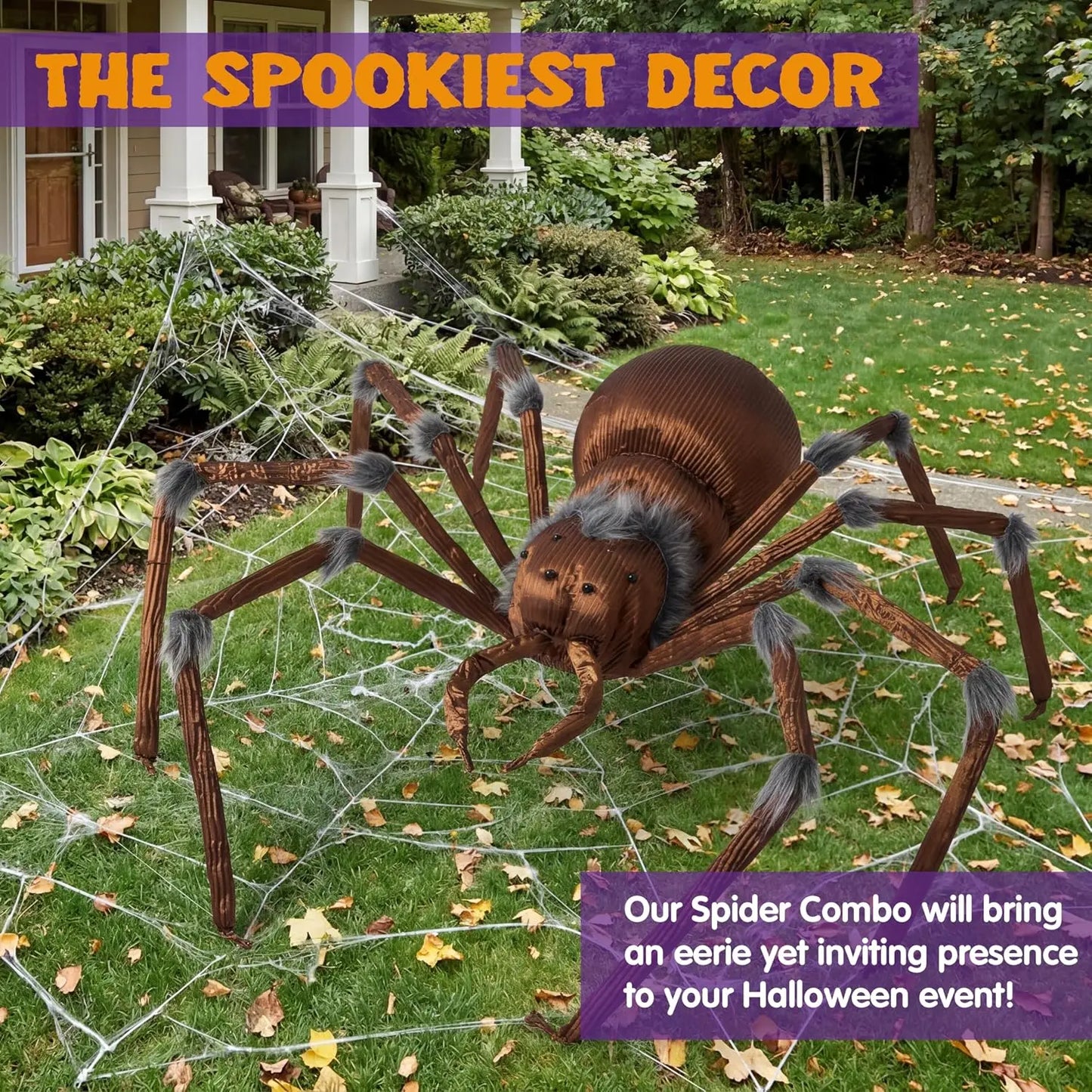45” Scary Large Spider Halloween Outdoor Decorations Brown Giant Spider Halloween Decor Outside, Indoor Party Supplies, Yard Lawn Garden Haunted House Prop