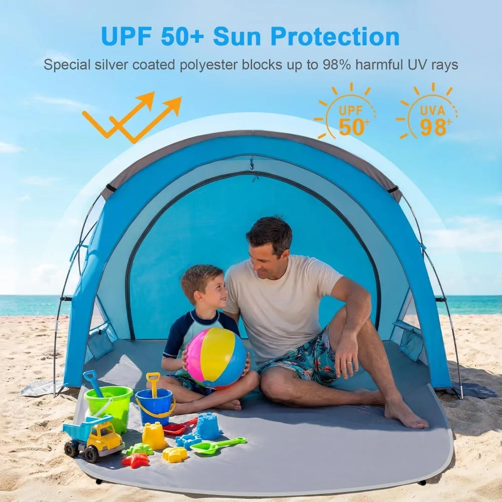 Beach Sun Shelter UPF50 UV Protection Lightweight Portable Shade Canopy Easy Setup for Family