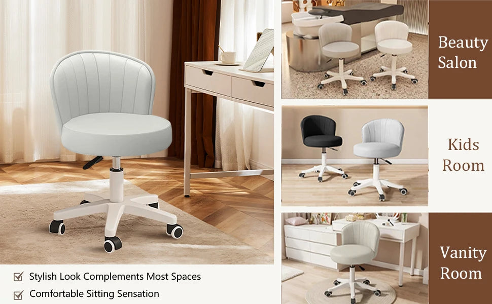 Small Round Armless Rolling Desk Chair Height Adjustable Swivel Vanity Seat