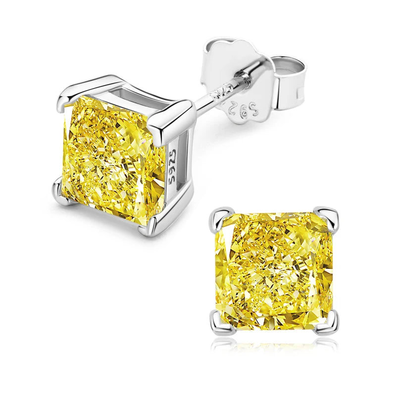 925 Sterling Silver Ladies Classic Four-Prong Ear Stud Princess Cut Fashion Simple Zircon Earrings for Women Fine Jewelry Gift