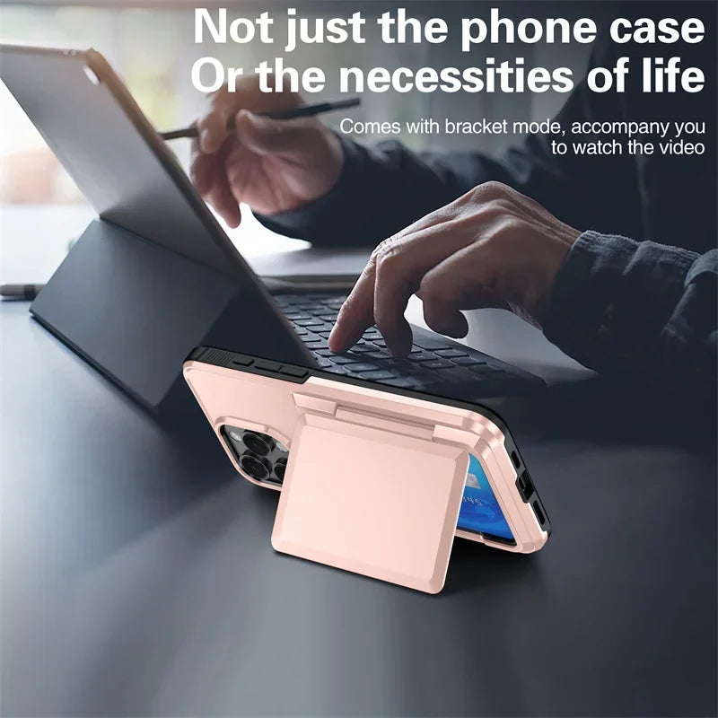 Card Wallet Phone Cases iPhone 16 15 14 Pro Max 13 12 11 Pro Shockproof Protective Cover for iPhone 16 Flip Shell with Stand