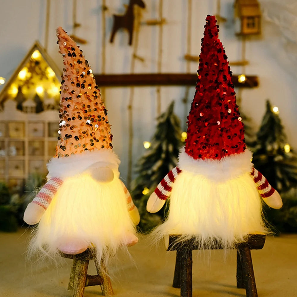 30cm Sequin Christmas Doll Elf Gnome Dolls with Led Light Christmas Party Decorations for Home Xmas Navidad New Year 2025 Gifts