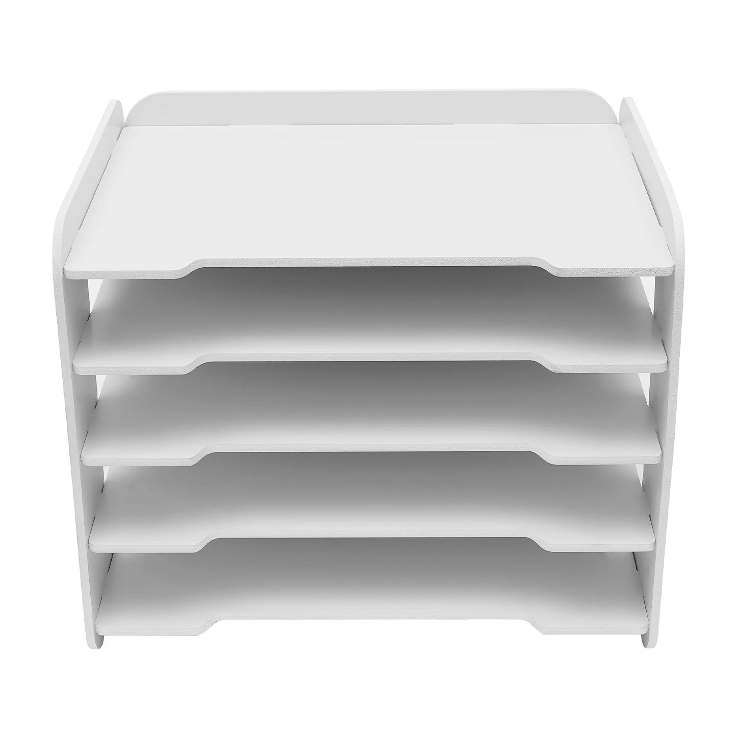 Wood File Organizer, 5 Trays Paper Sorter for Office Supplies Desk Organizer, Length 34cm/13.39in, White