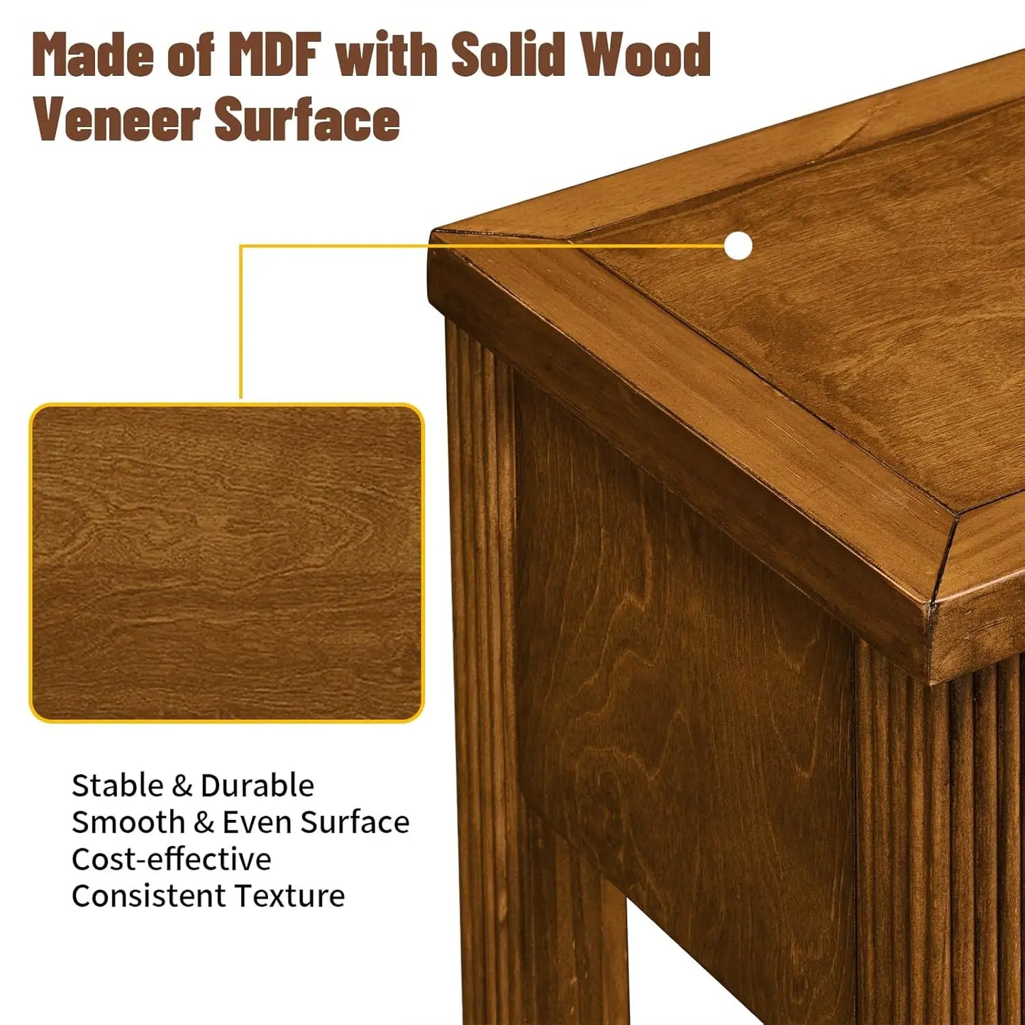 52" Fluted Solid Wood Veneer Console Table with 3 Drawers, Retro Entryway Sofa Table with Scalloped Edge & Solid, Customized