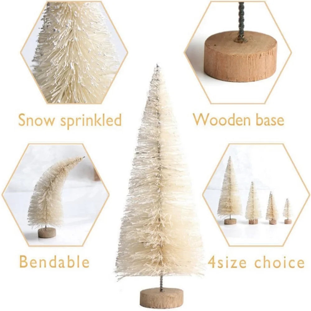 12PCS Artificial Mini Christmas Trees with 8PCS Small Christmas Wreaths, Bottle Brush Trees with Wood Base, Artificial Frosted