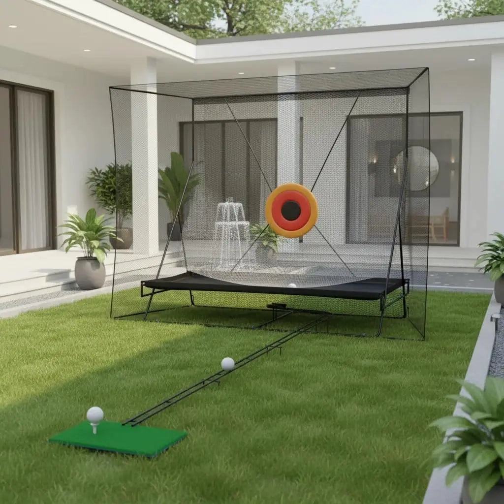 Golf Practice Net (305 x 244 cm) with Ball Return (335 cm) and Ball Blanket, Large Golf Training Net for Chipping and Swing with Target, Robust Net with Carry Bag