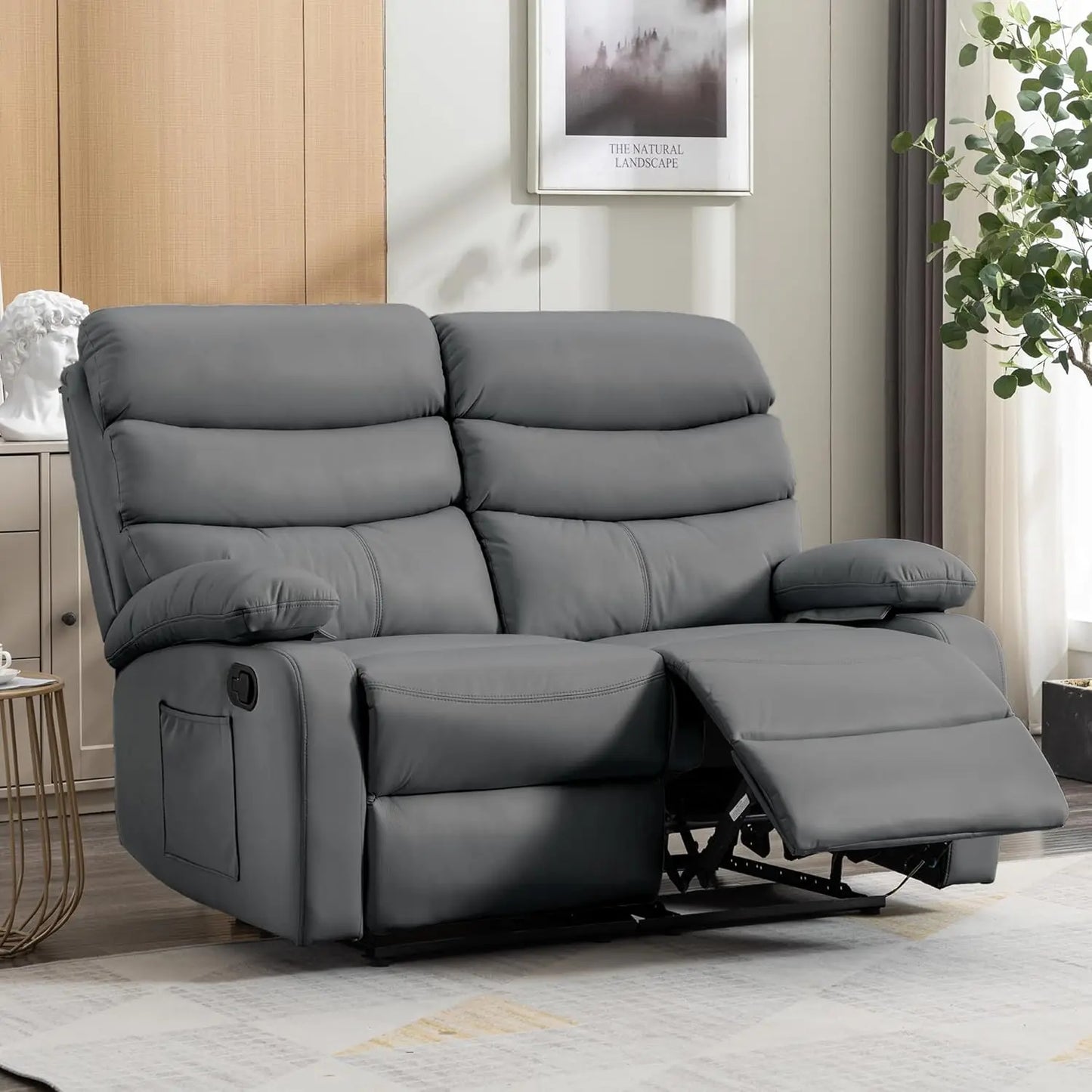 Wall Hugger Reclining Loveseat Anti-Scratch Leather Side Pocket Living Room RV Home Theater 2-Seat Beige, Customized