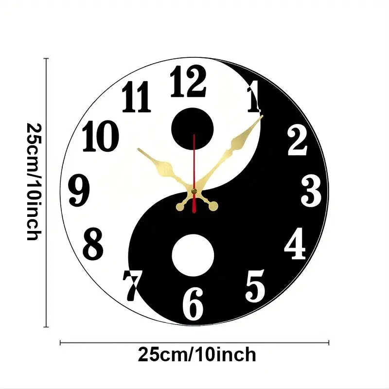 DIY 2D Flat Tai Chi Bagua Wooden Round Silent Hanging Wall Clock, Suitable For Living Room, Office, Study Room, Bedroom, Home Decoration