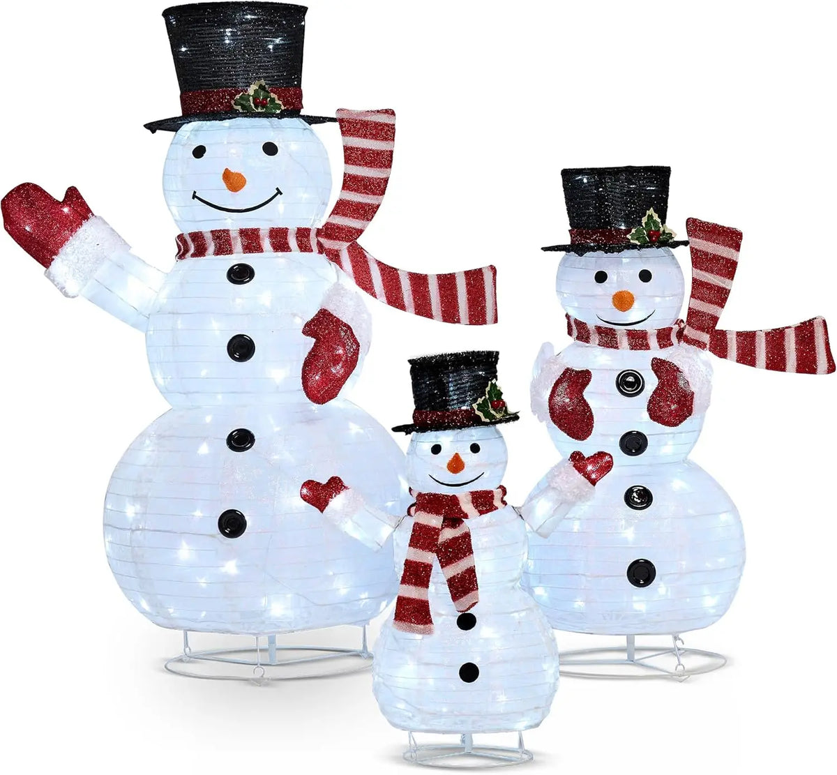 JOYFY 3 Pc 3D Christmas Collapsible Snowman Yard Light 270 PreLit LED Cool White Light for Christmas Indoor Outdoor Garden Décor
