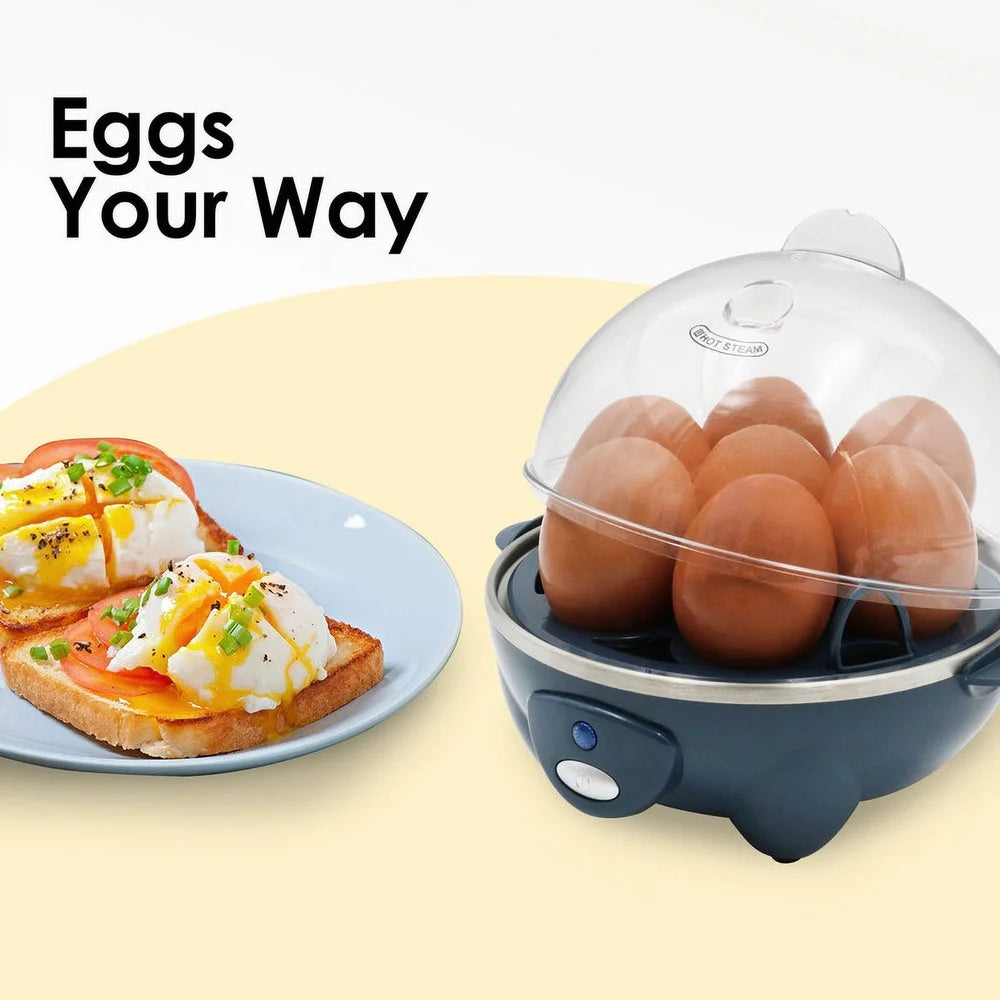 Automatic Egg Cooker Up to 7 Eggs Soft Medium Hard Boiled Poached Eggs Timer Beep Dishwasher Safe Measuring Cup Cooking Tray