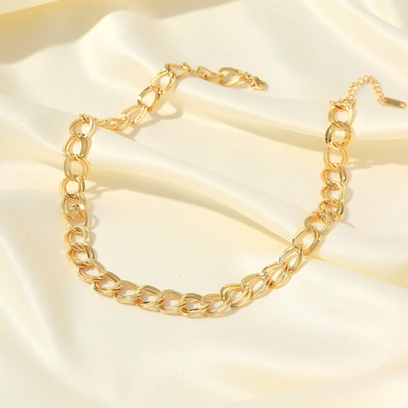 EILIECK 316L Stainless Steel 18K Gold Plated Double Link Chain Necklace Bracelet Set Charm Fashion Women Waterproof Jewelry Gift