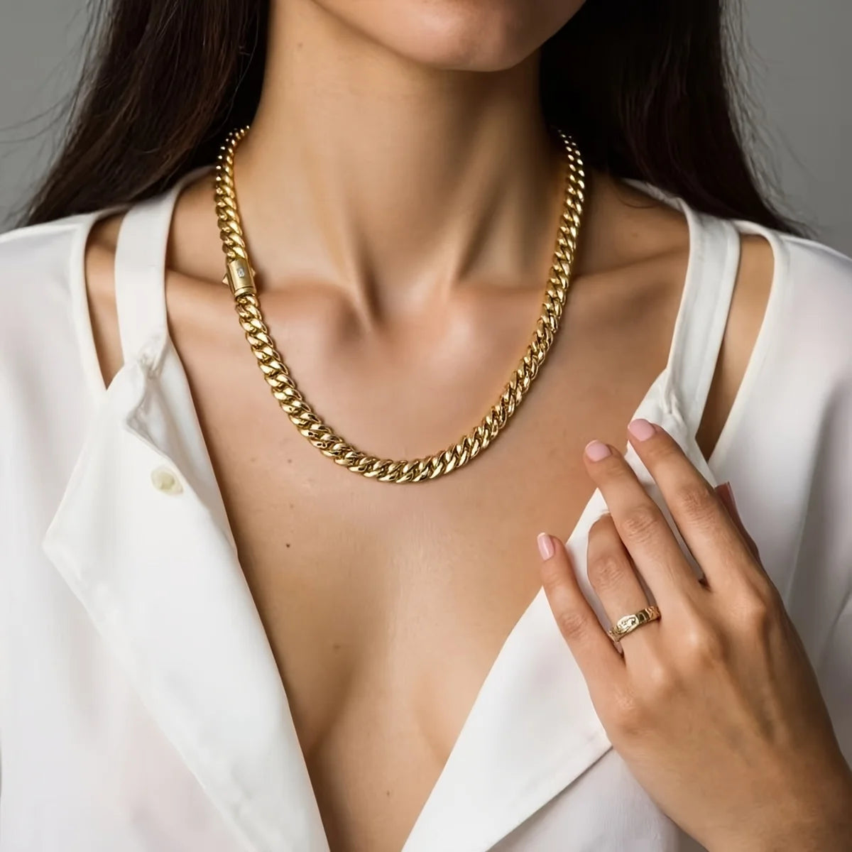 6-14mm wide Stainless Steel Cuban Miami Chains Necklaces  unisex Necklace Chain 316L 14K gold-plated Hip Hop Bracelet Gold Color