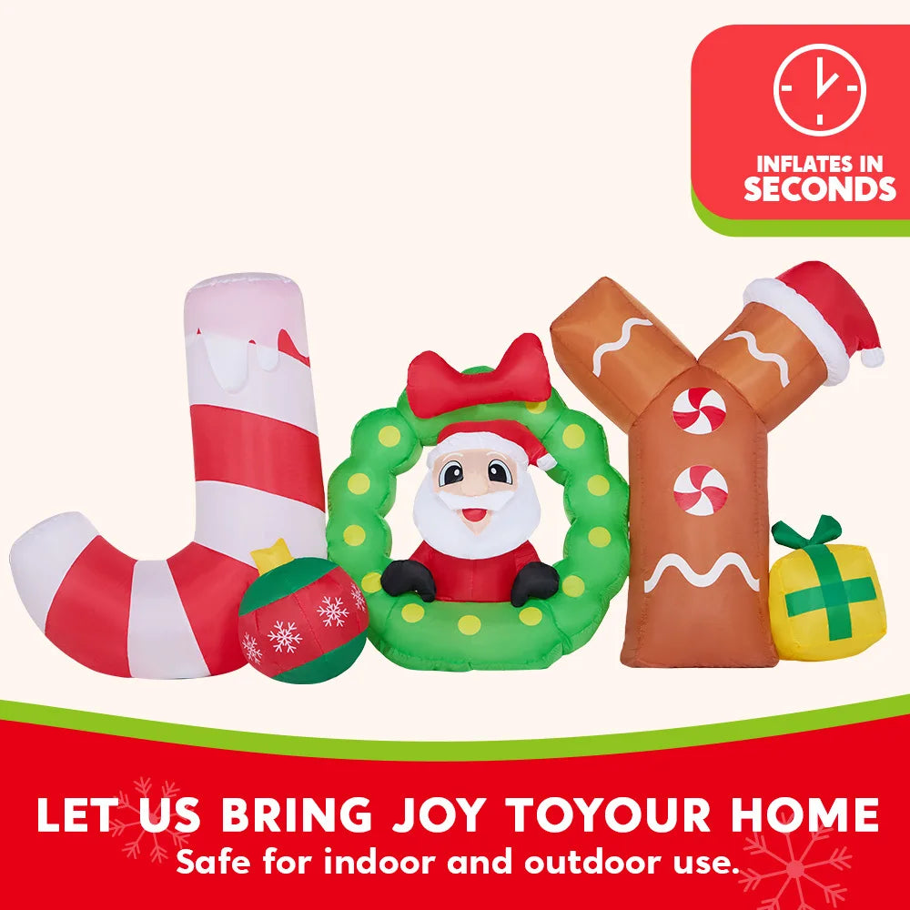 8 FT Long Christmas Inflatable Decoration Blow Up Joy with Santa with Build-in LEDs for Xmas Party Decor Christmas Gift