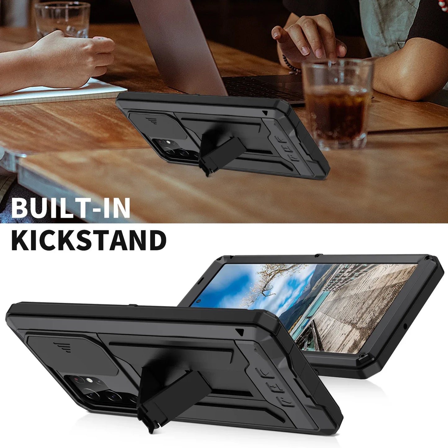 Military Grade Full-Body Rugged for Samsung Galaxy S24 S23 S22 Ultra Plus Case Built-in Kickstand Slide Camera Protective Cover