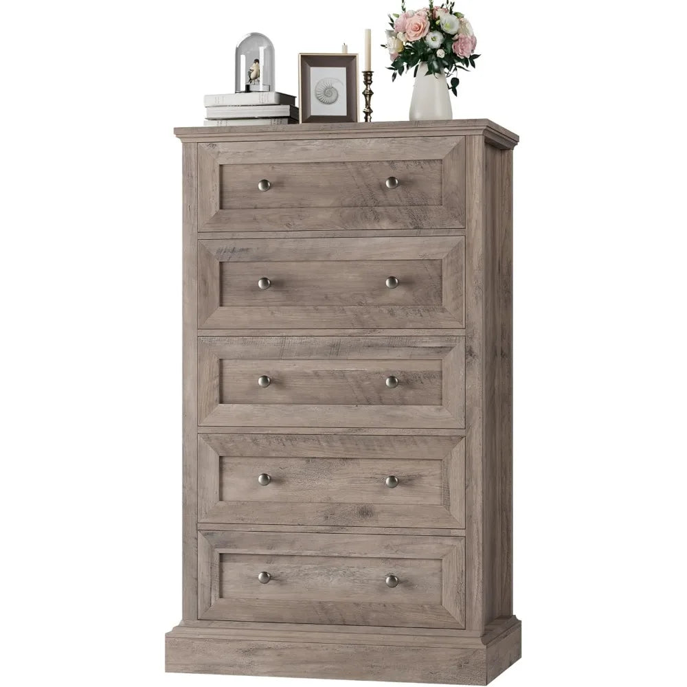 5 Drawer Dresser, 47.2'' Tall Dresser with 5 Drawers, Chest of Drawers Cabinet for Hallway Living Room, Wash Gray