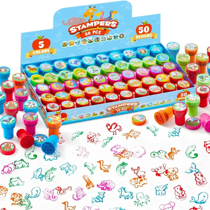 50 Pcs Animal Stamps with 50 Different Designs Farm Sea Animals Stamps for Crafting Party Favor Goodie Bag Halloween Christmas