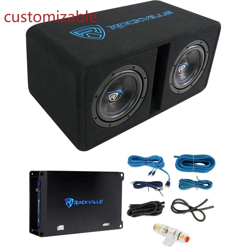 2025New-DK58 PACKAGE Dual 8" 1600W Loaded K5 Car Subwoofer Enclosure+DB11 Amp, 2 Ohm, Deep Bass, Compact Design, Easy Installati