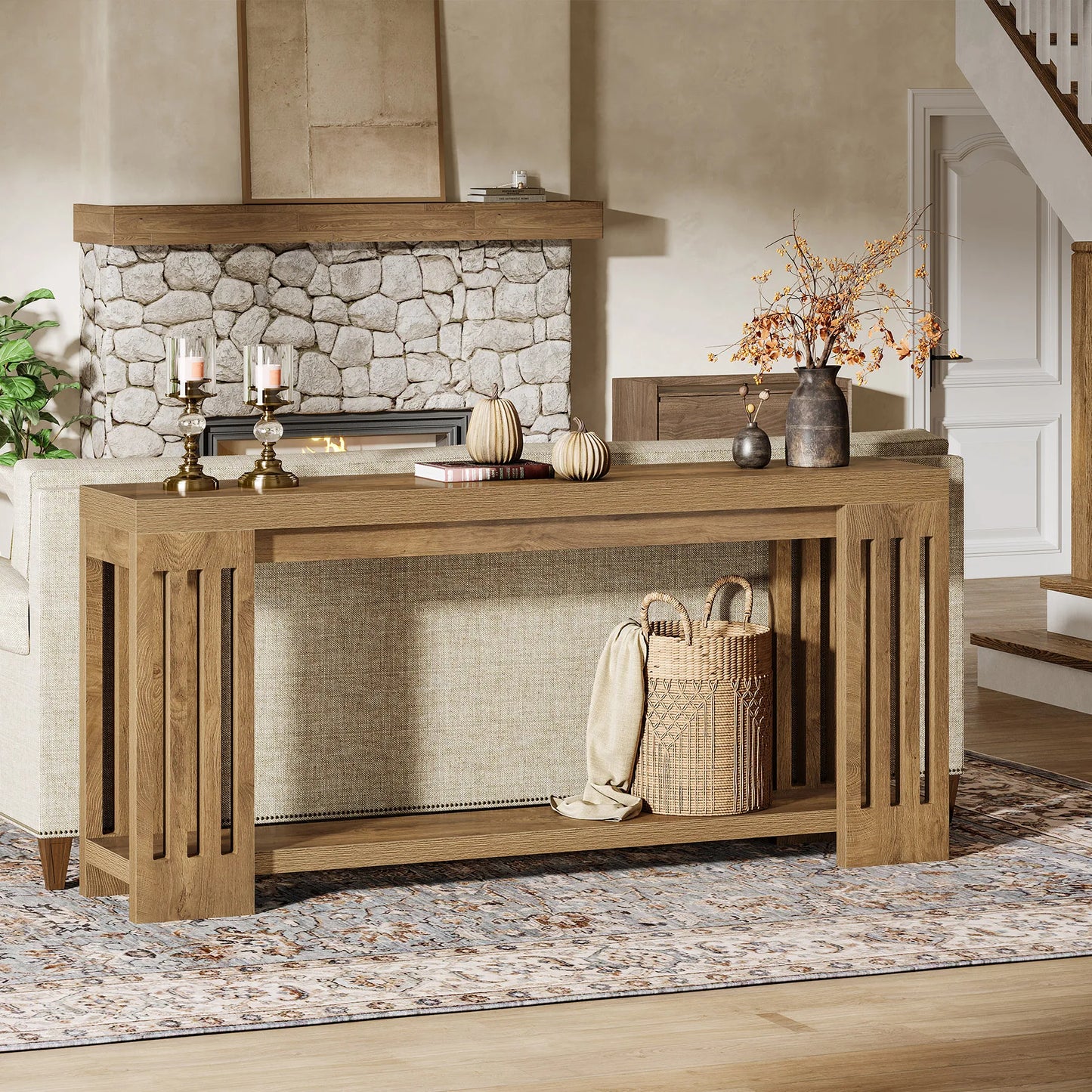 Tribesigns Farmhouse Console Table, 70.9-Inch Sofa Table Behind Couch with Vertical Stripe Legs,2-Tier Entryway Accent Furniture