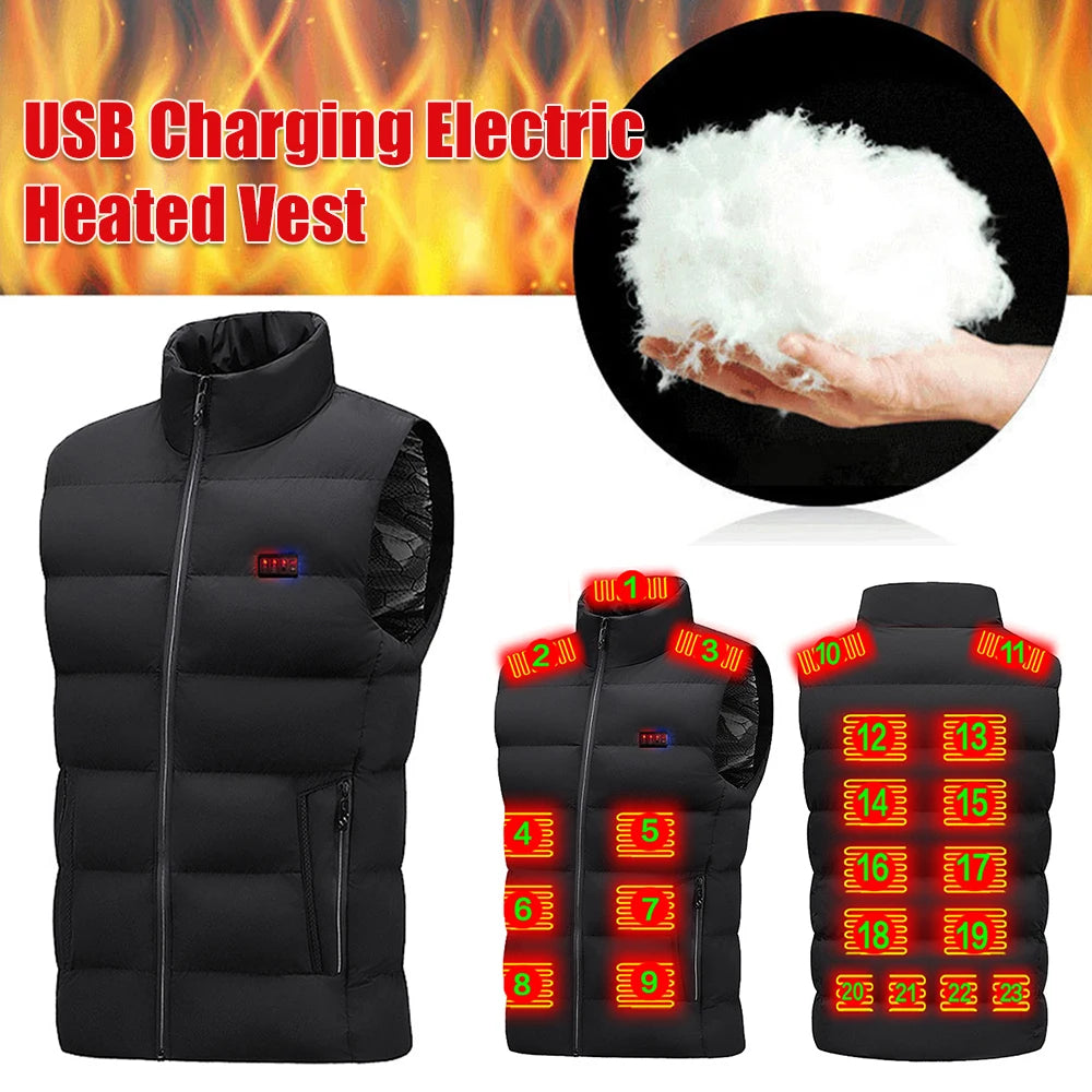 Unisex Electric Heating Gilet Lightweight Electric Thermal Body Warmer 23 Heating Zone USB Charging for Cycling Fishing