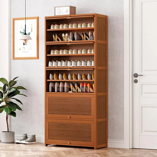 10 Tier Shoe Shelf Storage Rack with Flip Doors, Shoes Heels Storage Cabinet Organizer for 30 Pairs Home Entryway Hallway