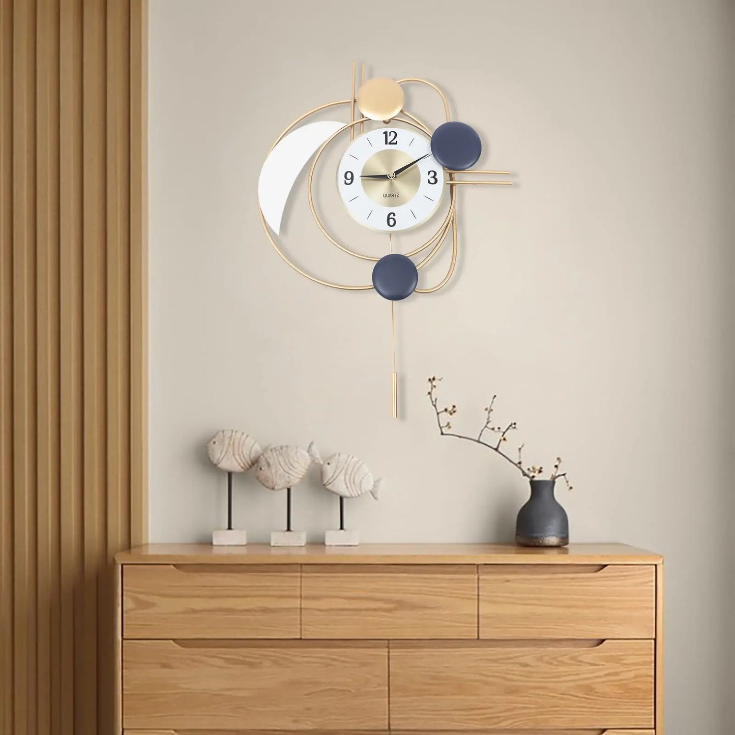 Large Modern Metal Wall Clocks Luxury Silent Hanging Clock with Swing Pendulum for Kitchen, Living Room, Bedroom, Wall Art Decor