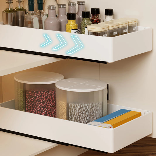 2Pcs Pull-Out Cabinet Organizer – No-Punch Slide-Out Racks for Kitchen, Bathroom, Pantry, and Cabinets, Home Storage Solution