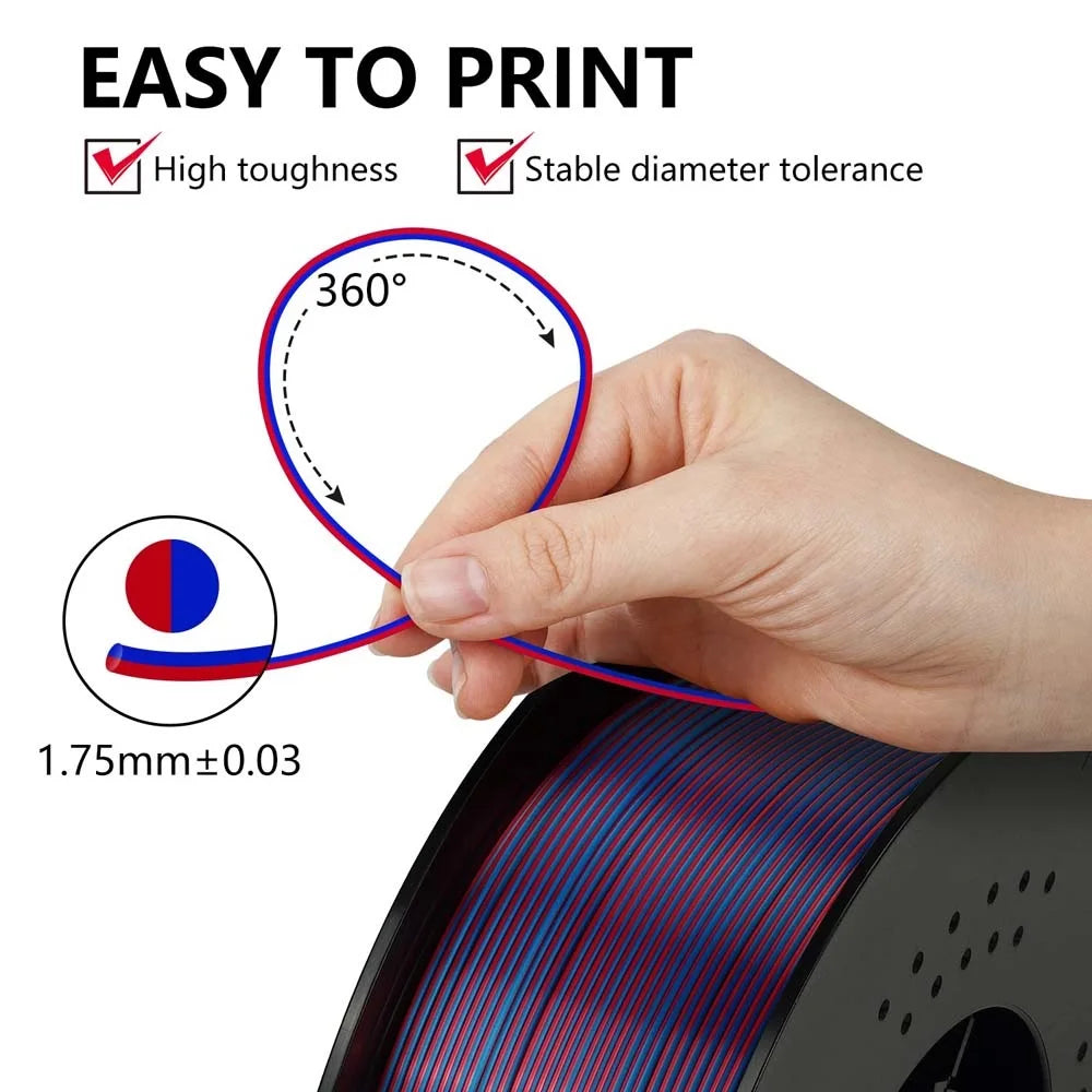 Multicolor Filament Bicolor Silk PLA 2Color for 3D Printing Plastic 3D Printer Materials 1.75mm Spool No Bubble High quailty