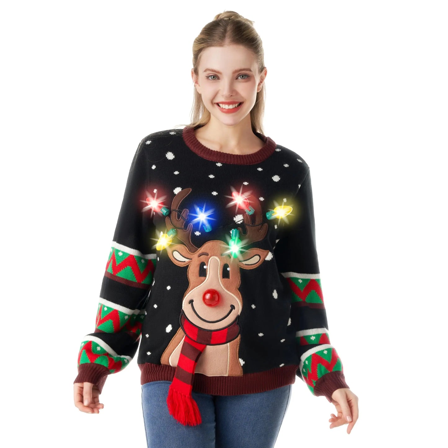JOYFY Womens LED Light Up Christmas Sweater Christmas Ugly Sweater with Light Bulbs for Women Christmas Gift