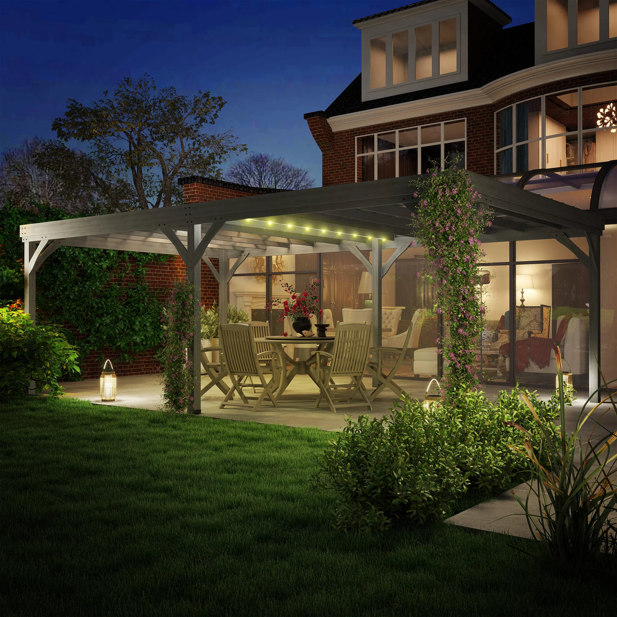 12' x 20' Outdoor Wood Pergola Gazebo with Stable Structure, Gray