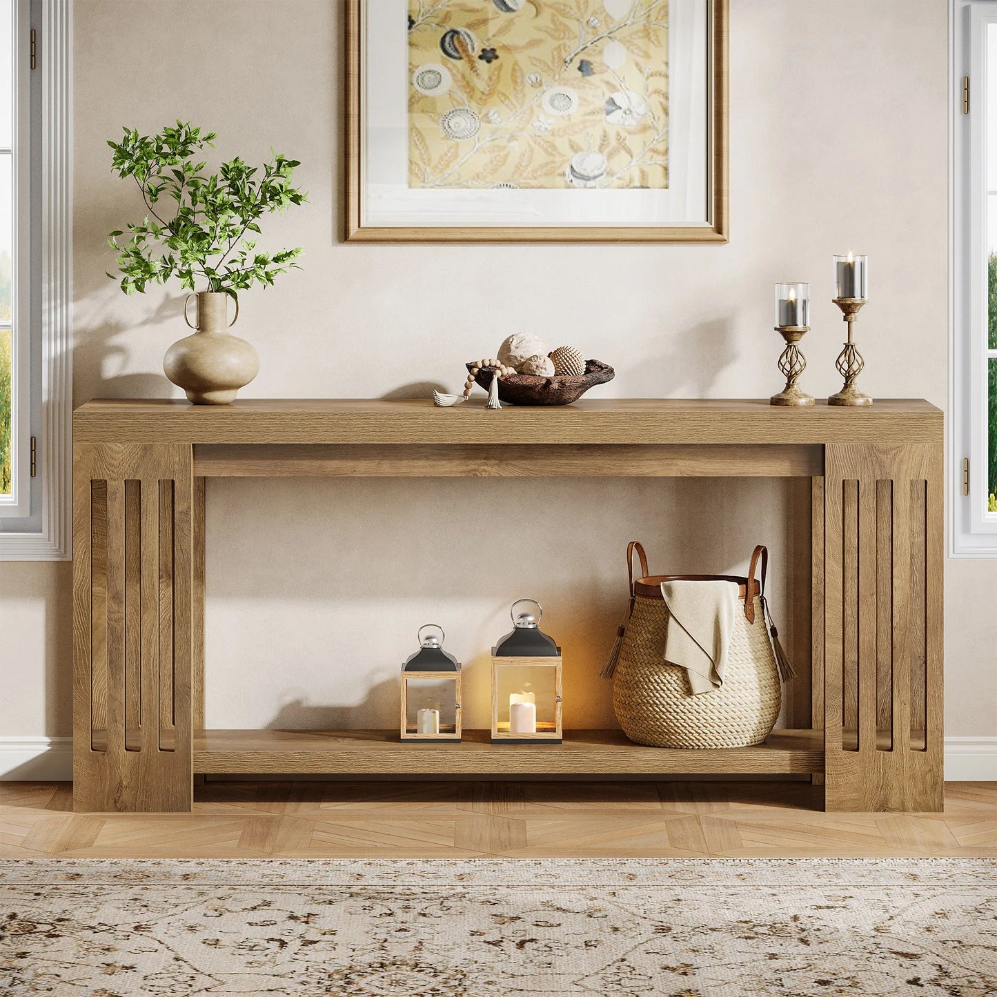 Tribesigns Farmhouse Console Table, 70.9-Inch Sofa Table Behind Couch with Vertical Stripe Legs,2-Tier Entryway Accent Furniture