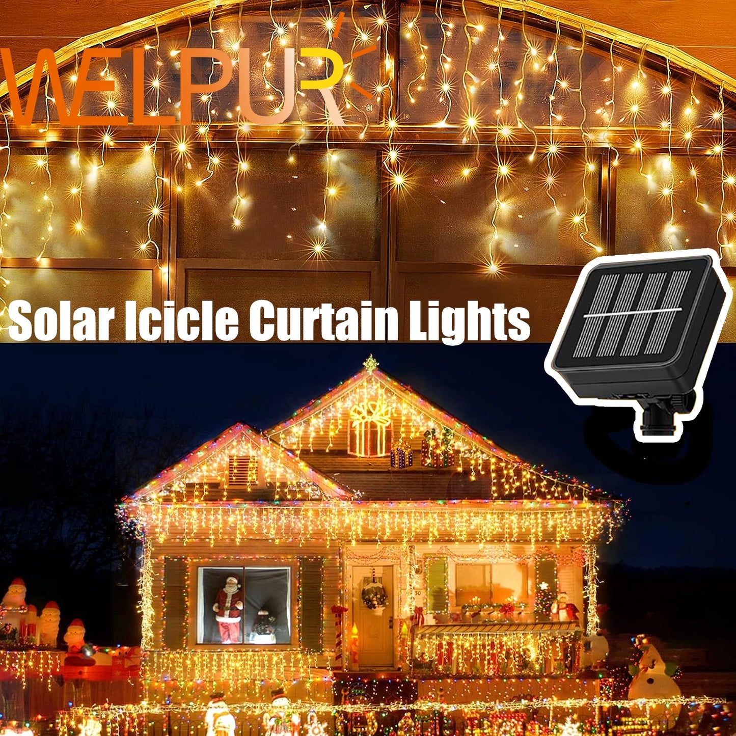 Solar Icicle Curtain Lights Outdoor Waterproof Eaves Light String  8 LIghting Modes 2025 Garden New Year Ramadan Decoration