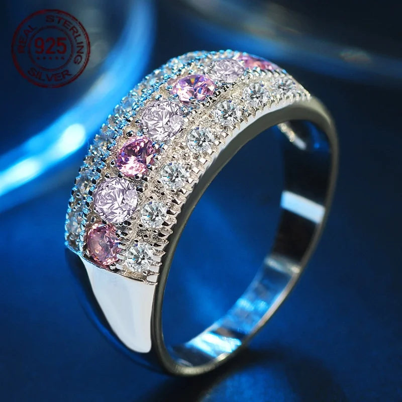 Pink Crystal Engagement Ring With 925 Silver AAA CZ Stone Rings for Women Zircon Party Jewelry Gift anillos mujer