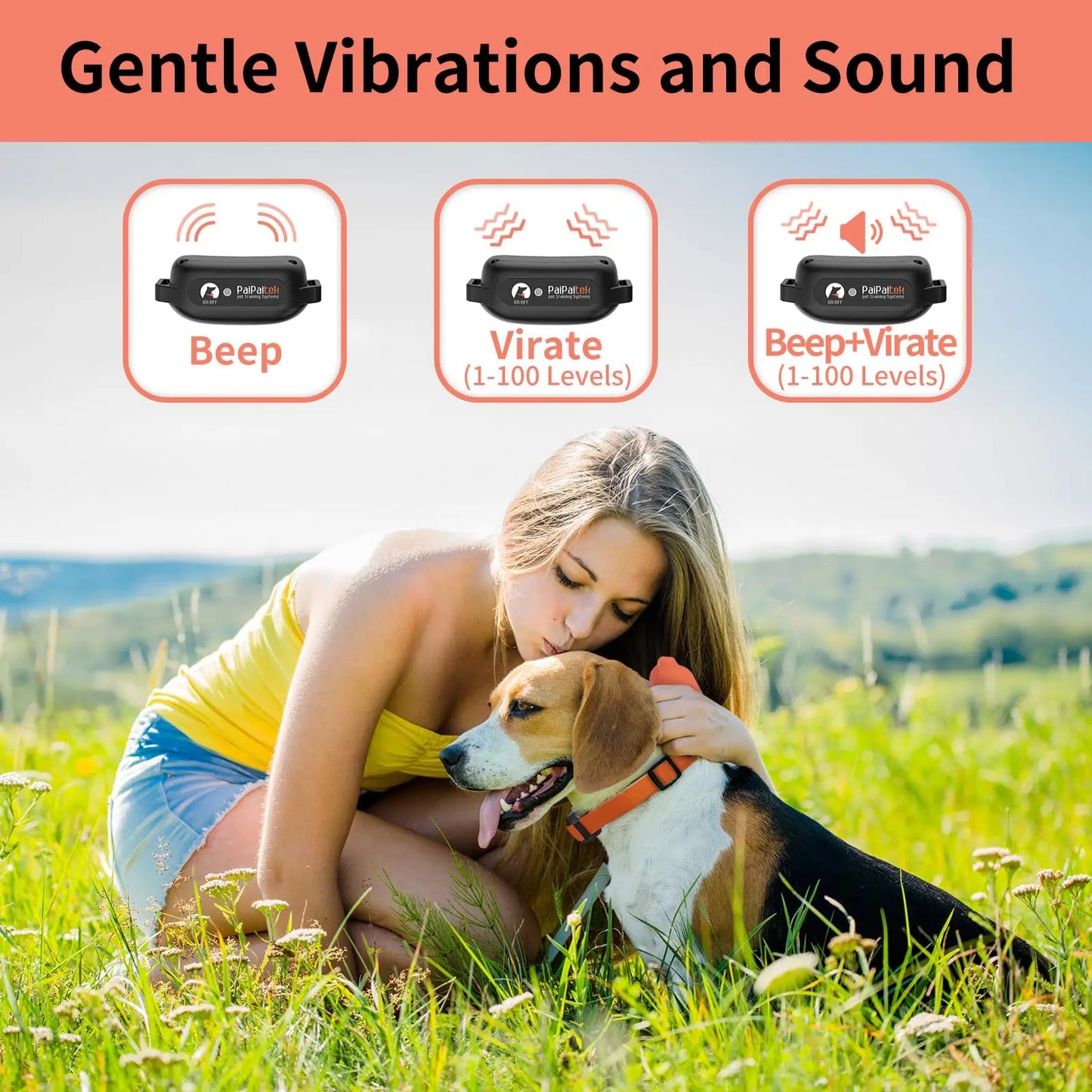 No Shock Dog Training Collar,3300ft Remote Waterproof Beep & Vibration Collar,Rechargeable Electric Collar for 5-120 Lbs Dogs