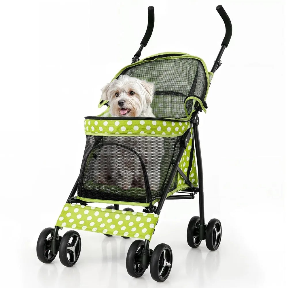 Four Wheel Pet Stroller Foldable Mesh Storage for Medium Small Cats Dogs